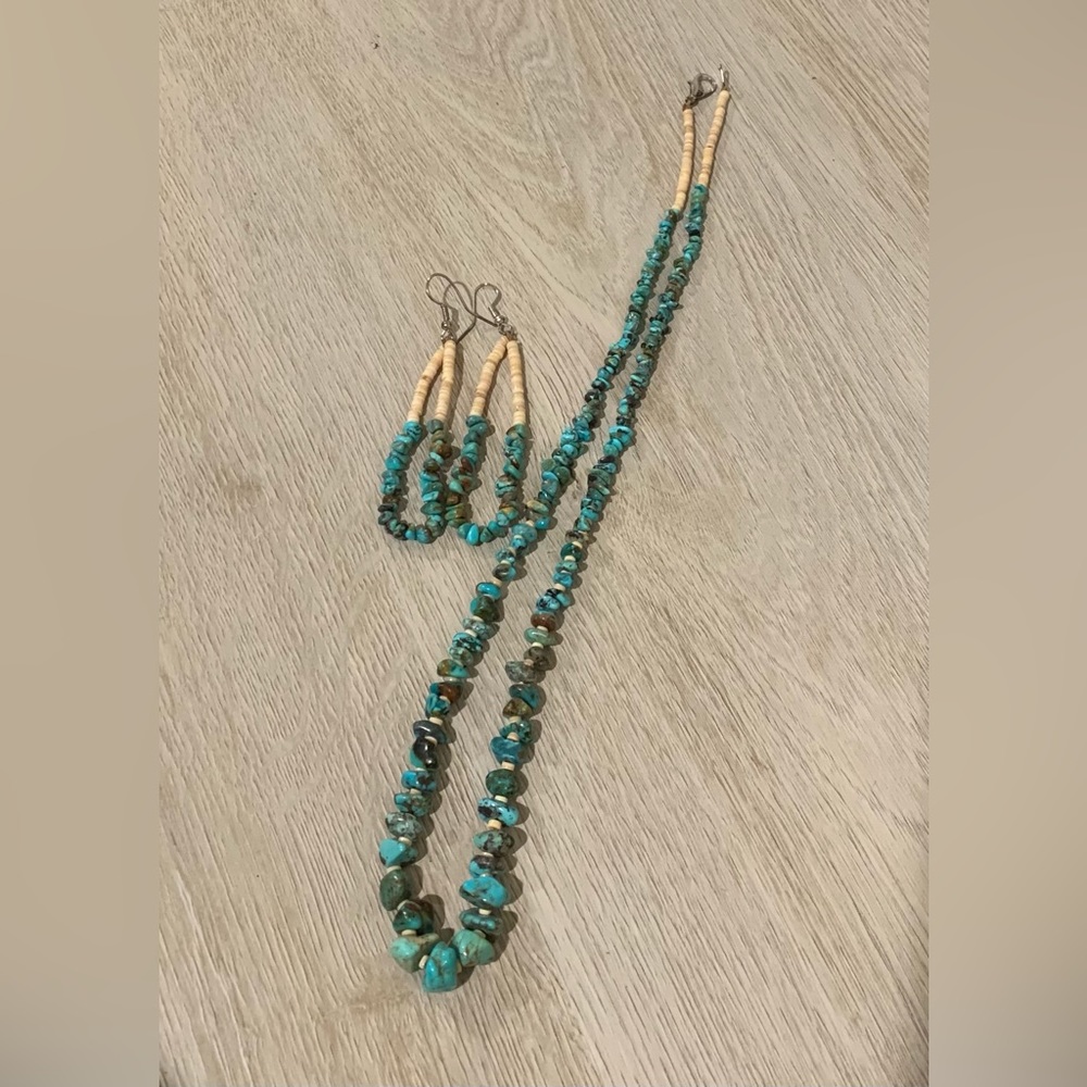Turquoise/Shell necklace and earring set
